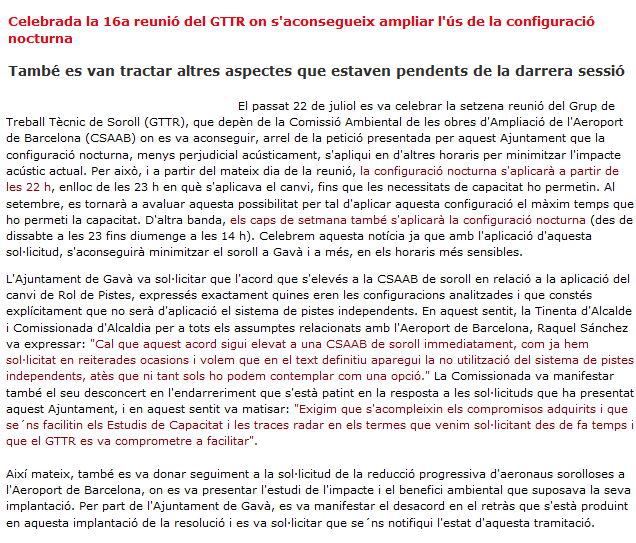Not�cia publicada per la web de l'OMSA sobre la reuni� 16 del GTTR de l'aeroport de Barcelona-El Prat (24 de Juliol de 2009)